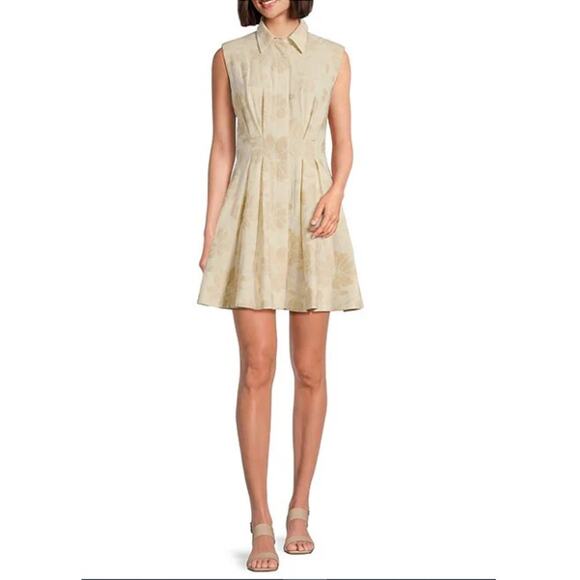 Alex Marie Women's Sand Tinsley Cotton Cap Sleeve Button Down Dress Size 10 - Picture 1 of 5